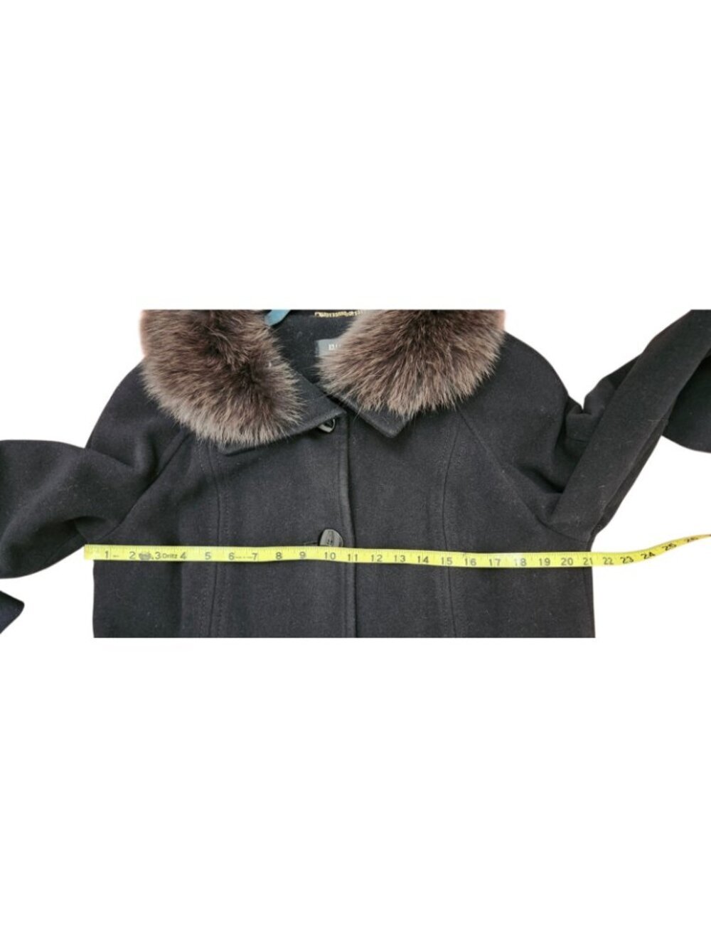 Ellen Tracy Black Long Wool Blend Coat Removable Genuine Fur Collar Women's 12 - Picture 12 of 14